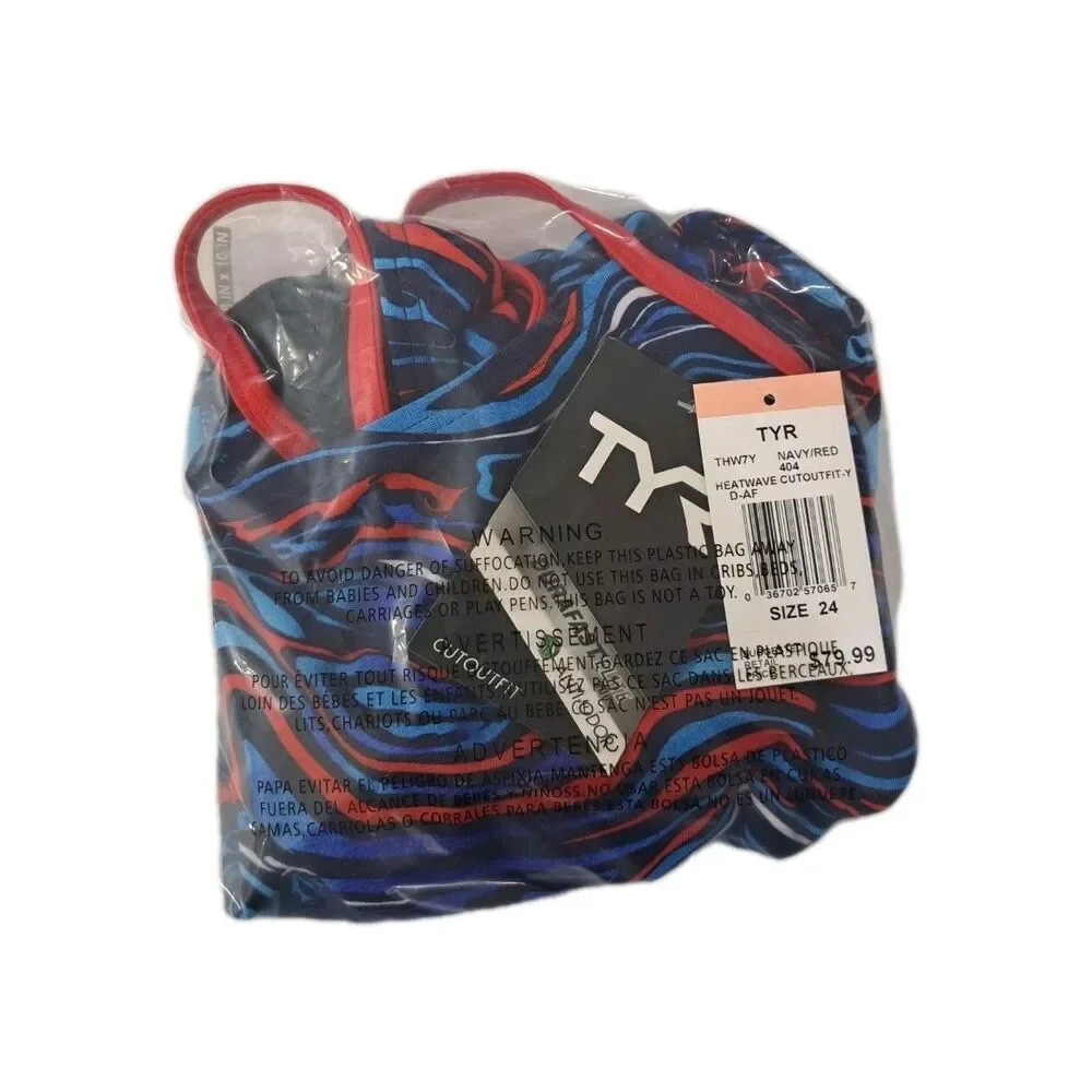 TYR Heatwave Cutoutfit One-pc Swimsuit Blue Red THW7A Size 24 | Girls 7/8 $80